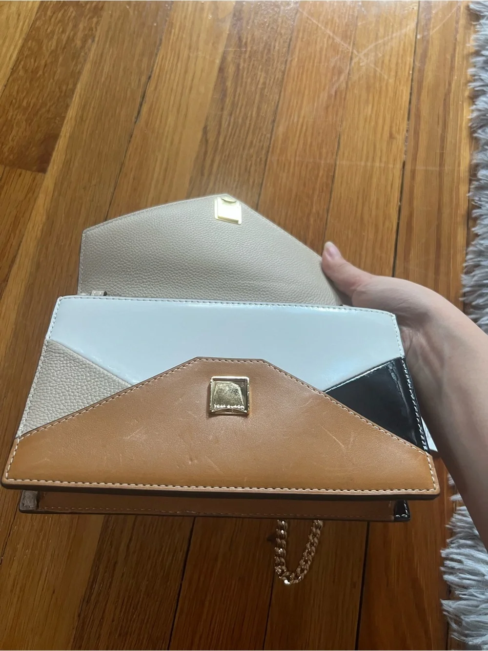 Tory Burch Colorblock Envelope Crossbody Bag - White, Tan, Black